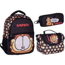 GENC DIJITAL BASKI Garfield Okul Çantası Beslenme Çantası ve Kalem Çantası Seti