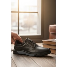 Enoch Erkek Siyah Ortopedik Tabanlı Bağcıklı Büyük Numara Klasik Günlük Ayakkabı (45-50)