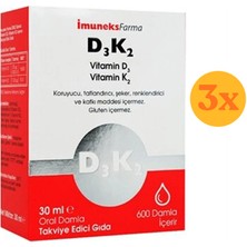 Imuneks Vitamin D3K2 30 ml Damla - 3 Adet (90 Ml) - Dezenfektan Hediyeli (%72 Alkol)
