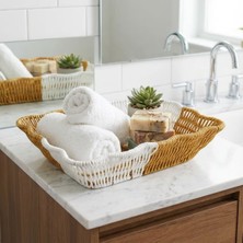 Argesco Mühendislik Argesco® Dikdörtgen Çift Renkli Plastik Rattan Ekmek ve Meyve Sepeti - Çok Amaçlı Banyo ve Mutfak Düzenleyici - Yıkanabilir Tezgâh Üstü Organizer