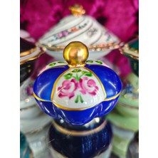 Manushum El Boyama Porselen Kapaklı Papatya Lokumluk-Lacivert