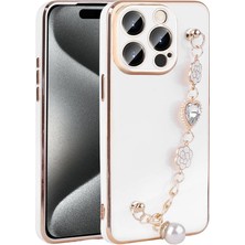 Büşra Ayhan Apple iPhone 15 Pro Kılıf El Tutamaçlı Kamera Korumalı Bsay Taka Silikon Kapak-Beyaz