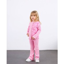 Aden Kız Çocuk Tül Gül Aplikeli Triko Hırka Ikili Takım