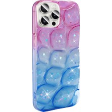 Büşra Ayhan Apple iPhone 15 Pro Max Kılıf Simli 3D Desenli Bsay Hacar Kapak-Pembe-Mavi