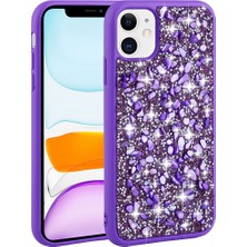 Büşra Ayhan iPhone 11 Uyumlu Parlak Taşlı Tasarım Bsay Linea Kapak-Mor