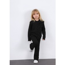 Aden Kız Çocuk Tül Gül Aplikeli Triko Hırka Ikili Takım