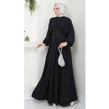 Thiff Gymwear Tesettür Kadın Balon Kol Pileli Taşlı Elbise