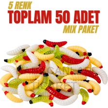 Arkhelais Yumuşak Kurt Silikon Balık Yemi - 2,5 cm 0,25 gr 5 Renk 50’li Mix Paket