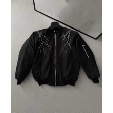 Veralya Yıldırım Baskılı Uzun Kol Bomber Ceket