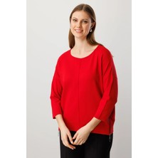 On Fashion Kadın Yanları Fermuarlı Kırmızı Bol Kazak 65389