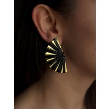 Luseda Siyah & Gold Detaylı Yelpaze Küpe