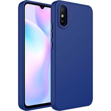 Büşra Ayhan Xiaomi Redmi 9A Kılıf Metal Çerçeve ve Buton Tasarımlı Silikon Bsay Luna Kapak-Lacivert