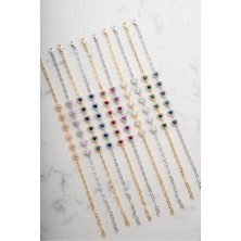 Two Arts Kadın Lacivert Zirkon Doğum Taşlı Kalp Kesim Sıralı Bileklik