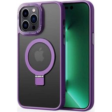 Büşra Ayhan iPhone 14 Pro Uyumlu Magsafe Wireless Şarj Özellikli Standlı Bsay Ting Kapak-Derin Mor