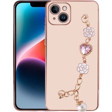 Büşra Ayhan Apple iPhone 15 Kılıf El Tutamaçlı Kamera Korumalı Bsay Taka Silikon Kapak-Pembe