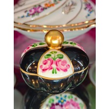 Manushum El Boyama Porselen Kapaklı Papatya Lokumluk-Siyah