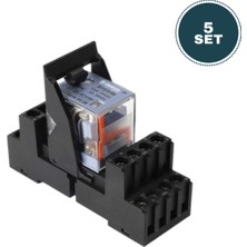 Derko 5 Set  RYER4N-A220LT 220VAC 14 Pin Röle + Soket Takım Ledli Test Butonlu