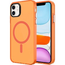 Büşra Ayhan Apple iPhone 11 Kılıf Bsay Magsafe Şarj Özellikli Buzlu Transparan C-Pro Sert Kapak-Turuncu