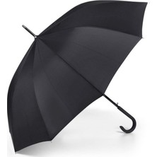 Normadia Siyah Uzun Geniş Otomatik Açılan Yağmurluk ve Baston Şemsiye Seti