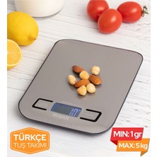 DentiGo Hassas Mutfak Terazisi 5 kg - 1 gr Hassasiyet - Paslanmaz Çelik - LED Ekran - Pil Hediyeli
