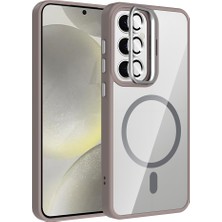 Büşra Ayhan Galaxy S25 Fe Kılıf Standlı ve Kamera Lens Hediyeli M-Safe Şarj Özellikli Zore Etro Kapak - Gri