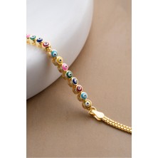 Two Arts Pride Koleksiyonu Nazar Boncuklu Bileklik | 925 Ayar Gümüş / 14 Ayar Altın Kaplama