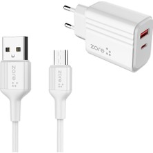 Büşra Ayhan ​zore Play Serisi PL06 Type-C 2in1 Seyahat Şarj Aleti 20W - Beyaz