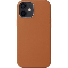 Büşra Ayhan iPhone 12 Mini Kılıf Bsay Leathersafe Wireless Kapak-Kahverengi