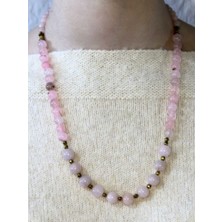 Esha Store Doğal Taş Pembe Kuvars Doğal Taşlı Kadın Kolye EUK20PK2