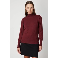 On Fashion Kadın Dik Yaka Basic Bordo Kazak 63514