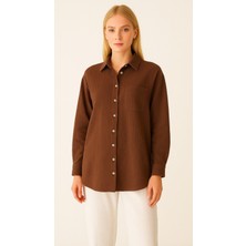 Thiff Gymwear Kadın Oversize Basic Cepli Müslin Gömlek