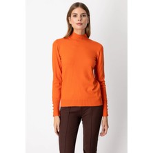 On Fashion Kadın Dik Yaka Basic Oranj Kazak 63514
