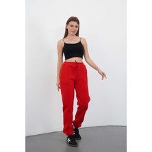 Dı Loria Kadın Kırmızı 3 Iplik Şardonlu Yüksek Bel Eşofman Altı