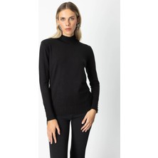 On Fashion Kadın Dik Yaka Basic Siyah Kazak 63514