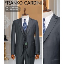 Fabio Cassel Slim Fit Koyu Gri Düz Mono Yaka Çift Yırtmaçlı Astarlı Takım Elbise Yelekli