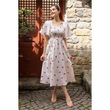 Thiff Gymwear Kadın Poplin Kumaş Gipeli Astarlı Kare Yaka Uzun Elbise