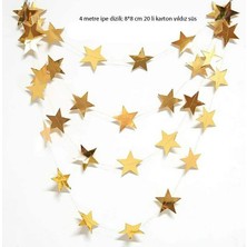 Pandoli 20 Adet Altın Renk Sıralı Yıldızlar Kağıt Asma Sarkıt Süs Dizisi 4 Metre 1 Adet Ramazan Yılbaşı Retro