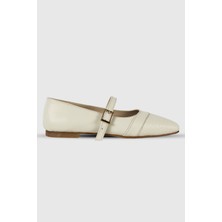 Ursula Bej Mat Önü Desenli Kemer Detay Küt Burun Kadın Babet