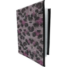 Özgürce Renkli Leopar Desenli Pembe Taşlı Ruhsat ve Kılıf Seti