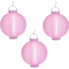 Pandoli 20 cm LED Işıklı Kağıt Japon Feneri Bebek Pembesi Renk 3 Adet Retro