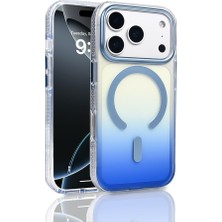Büşra Ayhan iPhone 17 Pro Kılıf M-Safe Şarj Özellikli Transparan Renk Geçişli Bsay Toros Kapak - Mavi