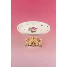 Bursa Porselen Dekor Pembe Gül Gold Metal Ayaklı Tabak