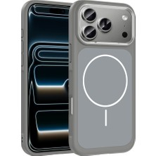 Büşra Ayhan iPhone 17 Pro Kılıf M-Safe Şarj Özellikli Metal Kamera Çerçeveli Bsay Sanremo Silikon Kapak - Gri