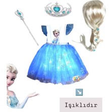 3b Kids Işıklı Elsa Anna Kostüm Elbise + Elsa Peruk + Elsa Taç-Asa Doğum Günü Parti Seti