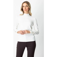 On Fashion Kadın Dik Yaka Basic Ekru Kazak 63514