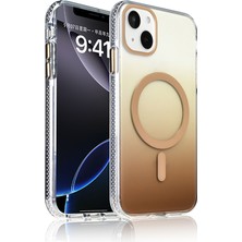 Büşra Ayhan iPhone 15 Kılıf M-Safe Şarj Özellikli Transparan Renk Geçişli Zore Toros Kapak - Gold