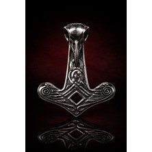 Maskülen Tasarım Viking Thor Çekiç Kolye  Raven Kuzgun Motifli Gotik Paslanmaz Çelik