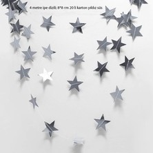 Pandoli 20 Adet Gümüş Renk Sıralı Yıldızlar Kağıt Asma Sarkıt Süs Dizisi 4 Metre 1 Adet Ramazan Yılbaşı Retro