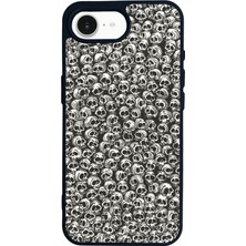 Scaleta Case iPhone 16E Uyumlu Kafatası Tasarımlı Glossy Mat Siyah Silikon Telefon Kılıfı