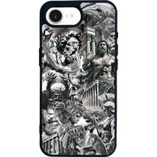 Scaleta Case iPhone 16E Uyumlu Mitoloji Tasarımlı Glossy Mat Siyah Silikon Telefon Kılıfı